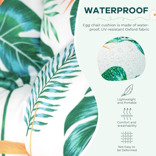 joomie Egg Swing Chair Cushion Replacement Waterproof 120x84x18 cm Thicken Outdoor Patio Hanging Basket Chair Cushions Removable Pad with Ties for Garden Cocoon Egg Hammock Chair, Yellow-Green Leaf