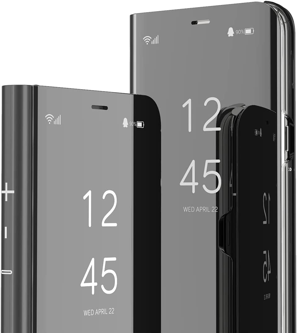 IMIRST Flip Case Compatible with One Plus Nord N200 5G - Mirror Clear View Bookstyle Luxury Protecter Shell With Kickstand Phone Case Cover for 1+ Nord N200 5G. Flip Mirror: Black