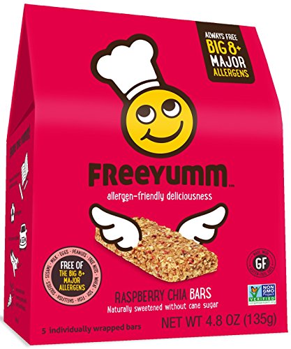 Gluten Free Dairy Free Granola Bars, FreeYumm Raspberry Chia Bars, Safe for School Allergen Free Snack Food for Kids, 15 Count