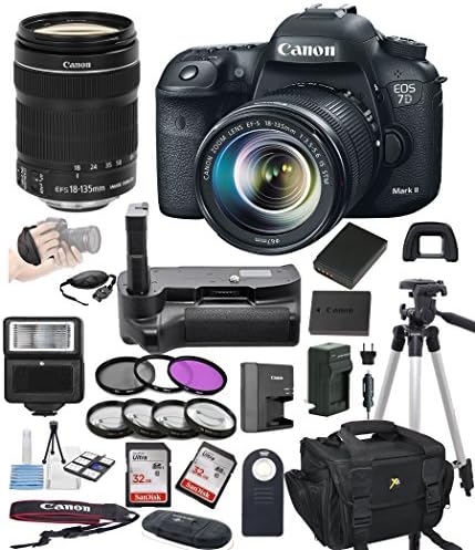 Canon EOS 7D Mark II Digital SLR Camera w/ EF-S 18-135mm STM Bundle includes Camera, Lenses, Filters, Bag, Memory Cards, Remote, Power Grip, Tripod ,and More - International Version