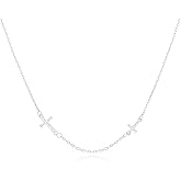 Zeera Lumina Dainty Cross Necklace for Women, 14K Gold/Platinum Plated 925 Sterling Silver Chain Double Sideways Cross Pendant Layered Necklaces Tiny Jewelry for Women Gift