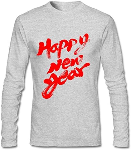 Windenw870 Happy New Year Men's Long Sleeve Cotton Crewneck T-Shirt L Gray