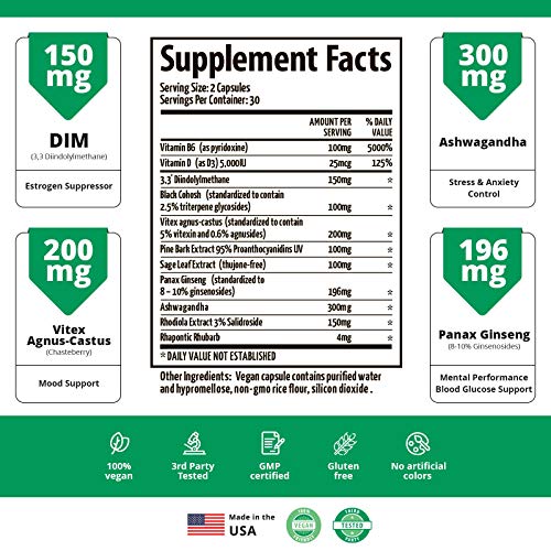 DIM Supplement with Black Cohosh 200 mg Menopause Support, Hormone