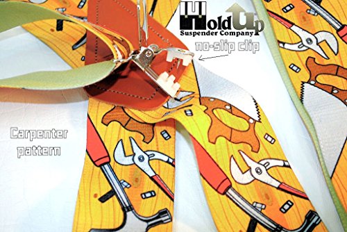 Holdup Brand Tradesmen Series Suspenders in Carpenter Pattern with Jumbo No-slip Clips