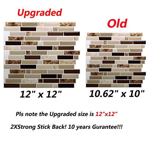 12" x 12" Peel and Stick Self Adhesive Kitchen Backsplash,Stick On Tile Backsplash for Kitchen & Bathroom(10 Sheets)