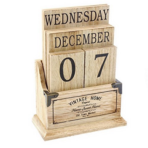 Wooden Perpetual Desktop Block Calendar whitewashed Finish NI0013 