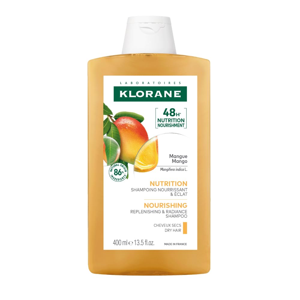 Klorane Nourishing Mango Butter Shampoo – For Dry Hair – Biodegradable** Formula – Sulphate Free – Vegan* – 1x 400 ml Bottle