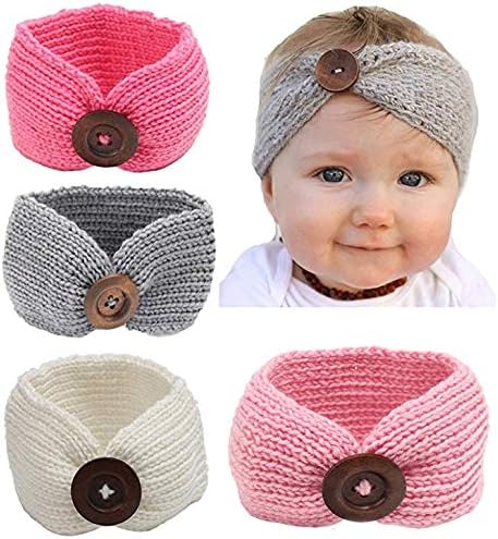 1 PC Woolen Knitting Button Headbands Turban Head Wrap Unisex Knitted Hair Band Toddlers & Young Kids (Upto 5 years) for Girls & Boys