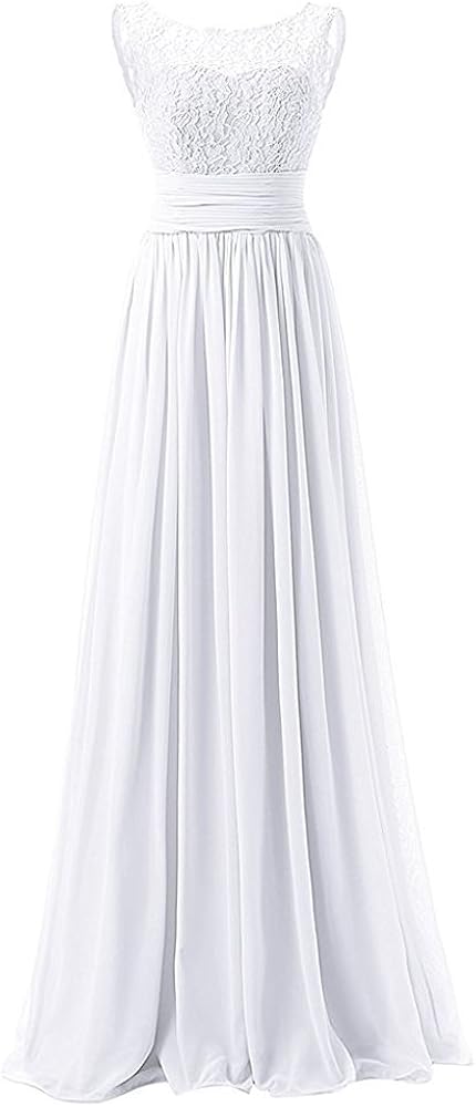 GURNALL Scoop Neck Chiffon Prom Dress Lace Floor Length Evening Party Gowns