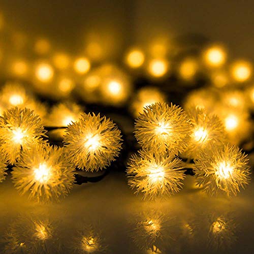 On Sale 6.35M Solar Powered Copper Wire Lights String with Puffer Ball 8 Lighting Modes, 30 LEDs Flexible Christmas Fairy Lights, LED Rope Lights Outdoor Indoor Garden Path Bush