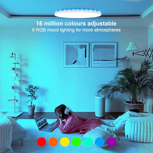 RGB Lampara de Techo, 30CM Lámpara de Techo LED con Control Remoto, ultrafina Luz de techo inteligente 3000K 4500K 6500K brillo regulable, para dormitorio, salón, habitación infantil,cocina (30W)