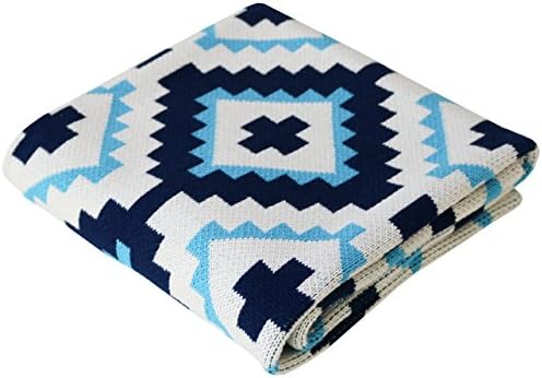 Soft Cotton Knit Baby Stroller Nursery Blanket - Turquoise &amp; Navy blue | Turkish Delight 30"x40"