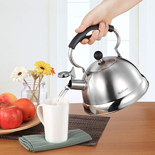 New Version QuCrow 18/10 Whistling Tea Kettle Stovetop, Stainless Steel