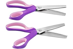 THREADNANNY Pinking Shears Scissors for Fabric, 2-Piece Bundle of Zig Zag Scissors & Scalloped Pinking Shears | 100% Stainless Steel Sewing Pinking Shears for Fabric Cutting, Ideal Craft Scissors Decorative Edge