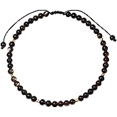 Jewever Black Obsidian Anklet Bracelet for Women crystals and healing stones Beach Foot Beaded Adjustable (Gold obsidian)