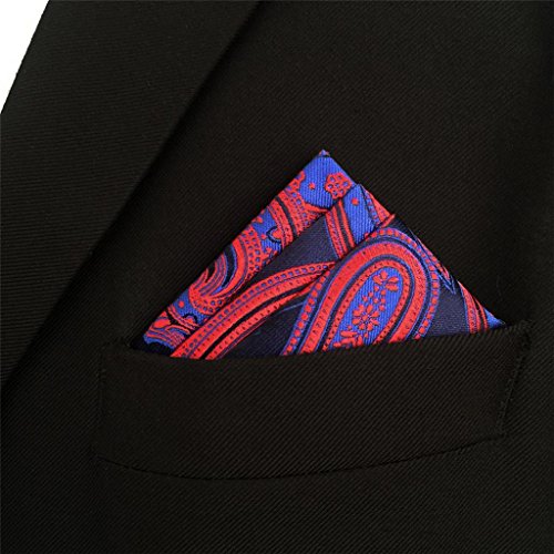 Shlax&Wing Blue Red Jacquard Woven Pocket Square For Men Paisley Hanky Wedding