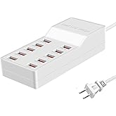MaxLax USB Charger Station,10-Port 50W/10A Multiple USB Charging Station with Smart IC Technology,Multi Ports Charger Charging for Smartphones，Tablets，and Other Devices.
