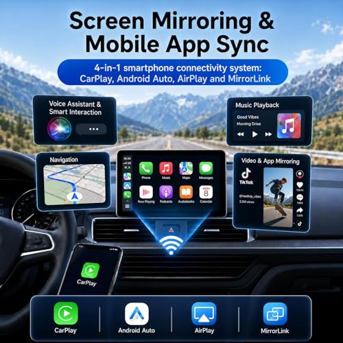 Tefire 4 in 1 Wireless CarPlay Adapter, For Factory Wired CarPlay Cars, 5.8Ghz Stable, Screen Mirroring, Android Auto, Bluetooth Calling, Universal for iPhone Android (black white)