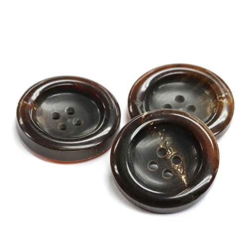Set of 3 Dark Brown Genuine Horn Classic Overcoat Buttons, Made in Germany