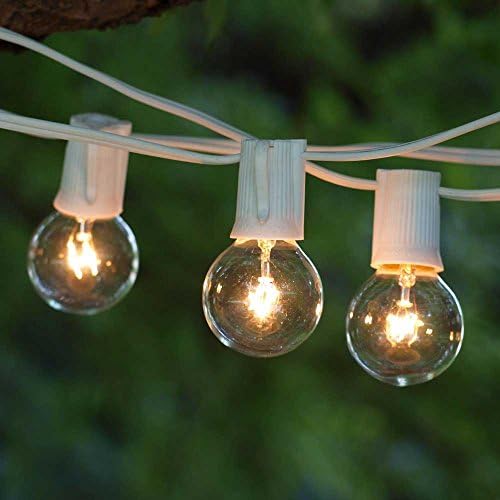 Globe Patio Lights - 100 ft White C9 Cord - G40 Clear Bulbs
