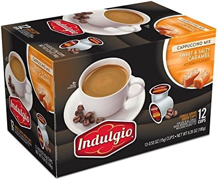 Indulgio Cappuccino, Sweet & Salty Caramel, 12-Count Single Serve Cup for Keurig K-Cup Brewers (Pack of 6) (Compatible with 2.0 Keurig Brewers)
