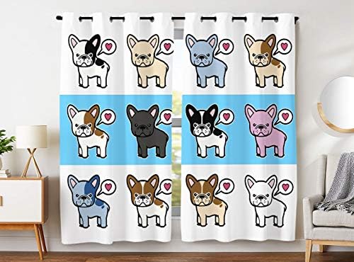 TSlook W42 x L84 Inch Curtains (2 Panel) Grommet Top Darkening Blackout Curtain for Bedroom Fun Cartoon Puppies Bulldog Heart-Shaped