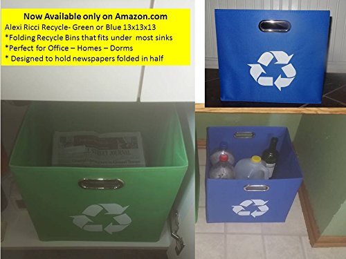 Alexi Ricci Green Folding Designer Recycle Bin 13x13 x 13 inch by ideal for recycling of Newspapers - Magazines office papers Great for Office- Under Kitchen Sink - Dorm Room - Under Desk- - Thumbnail 4