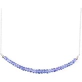 Genuine Blue Tanzanite Gemstone Beaded Bar Necklace, 925 Sterling Silver, Faceted Beads, Handmade, Healing Crystals, December Birthstones. Adjustable, Rhodium Plated, Jewelry for Women, 18 inch