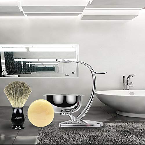 ACRIMAX Shaving Kit for Gentleman Wet Shave, Durable Stainless Steel Stand, Shaving Soap Cream, Black 100% Pure Badger Shaving Brush Best Gift Set for Man