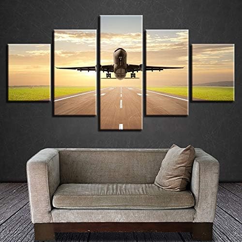 Mural Living Room 5 Pieces Wall Art Plane Takeoff Poster Oil Painting Canvas Painting No Frame,30X40Cmx2 30X80Cmx1 30X60Cmx2
