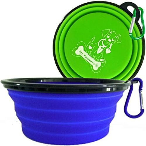 Mr. Peanut's Extra Large 34oz, 7" Diameter, 2 Pak Collapsible Dog Bowls for Large & Med Dogs, Dishwasher Safe BPA Free Food Grade Silicone, Portable Foldable Travel Bowls for Journeys & Hikes (2 Pak)
