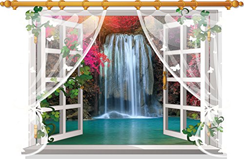 3D Window View Scenery Wall Sticker Mural Art Decal for Home Decor Waterfall