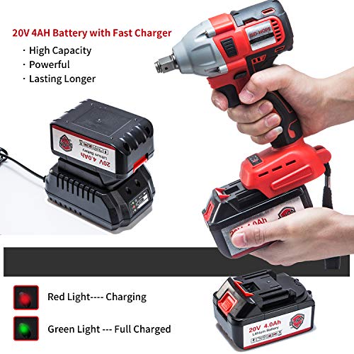 Cordless Impact Wrench JSD 20V Electric Impact Driver (4.0Ah Battery, Brushless Motor, 1/2 & 1