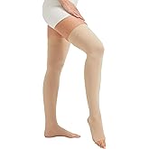 NURCOM 15-20 mmHg Medical Compression Stockings with Dot Silicone Band, Open Toe Thigh High Compression Socks for Men and Women, Graduated Support Stockings for Varicose Veins, Edema, Beige, Medium
