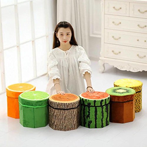 BIBITIME 3D Kiwifruit Folding Storage Ottoman Cube Foot Stool Seat Footrest Foldable Storage Box, 11.81x11.41" - Thumbnail 2