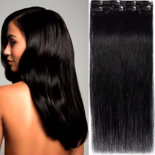 8"-10" Clip in Human Hair Extensions Double Drawn Thick to Ends 4 Pieces Half Head Real Remy Human Hair #1 Jet Black