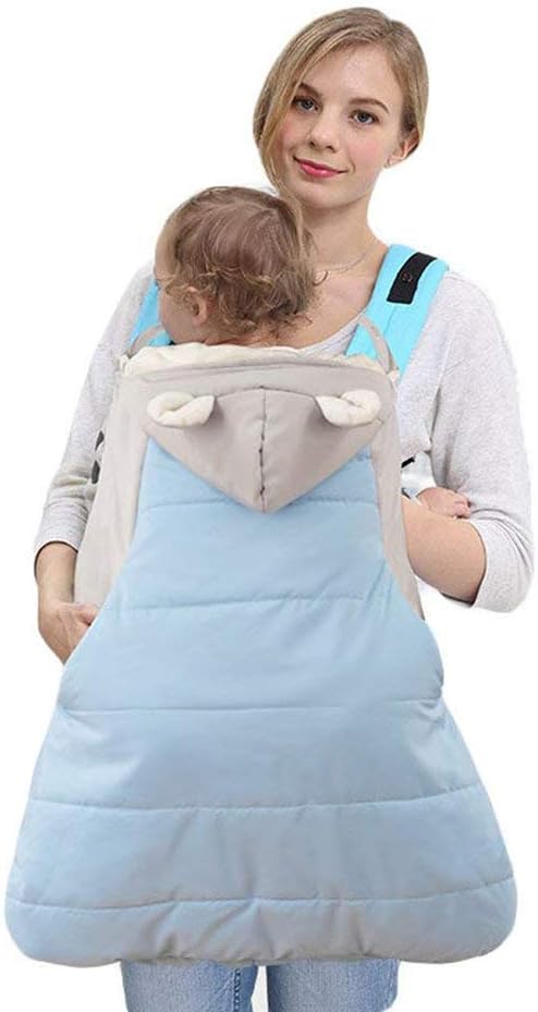 Baby Sling Protective Cover Velvet Ester Color Matching Strap Hooded Warm Cloak Baby Out Windproof Cloak Warm Pocket Autumn And Winter,Blue