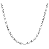 925 Sterling Silver Italian Oval Bead Necklace, 3MM, 4MM Sterling Silver Bead Ball Necklace, Rice Bead Chain Necklace, Beaded Necklace Jewelry, Men and Women, 6-36 Inch