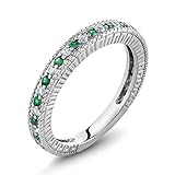 Sterling Silver Green Simulated Emerald & White Created Sapphire Women's Anniversary Wedding Band Ring (Available 5,6,7,8,9)
