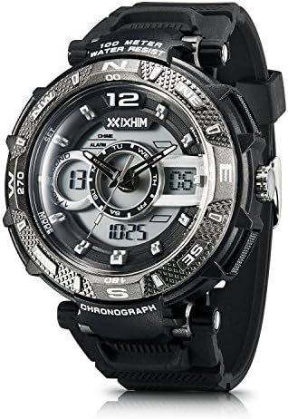 Men’s Sport Watch Chronograph #A2801 Multifunctional, Dual Digital & Analog Time Display Casual Outdoor Watch - Racing Design - 100m 330 ft Water Resistant - Black PU Band