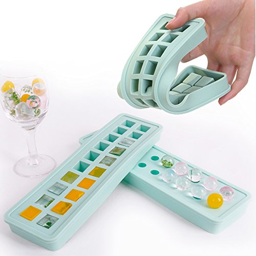 Ice cube trays with lid Silicone 20 cavities Ice Ball Ice cube mold DIY Silicone Ice Cube Sphere Tray Mold Mould Round Maker for Chilling Whiskey, Cocktail, Beverages and More (Set of 2)