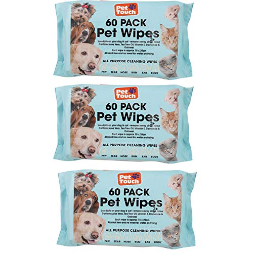 Multi Pack of Pet Grooming Wipes Count Deodorizing & Hypoallergenic Cleaning Wipes for Dogs & Cats All Natural Pet Wipes (180 wipes)