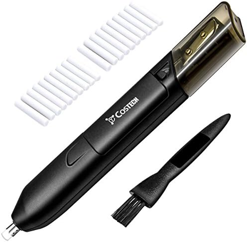 Electric Eraser Kit, Costech Portable 2 In 1 Design with Manual Pencil Sharpener - Included 21 Refills and 1 Eraser Brush; Battery Operated For Classroom, Office, School, Kids, Teachers, Art (1 PACK)