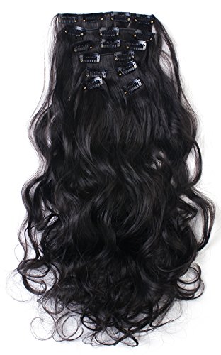 UPC 712407779488, SARLA® 20&quot; 7Pcs Full Head Wavy Clip In Hair Extensions Synthetic Heat-Friendly Fiber HairPiece (2# Natural Black)