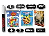 Chalkboard Labels | 8 Special Unique Designs | FREE Fun eBook, Activity eBook & Motivational eBook | Erasable White Chalk Marker | Reusable Labels | Stickers For Kitchens, Pantries, Jars, Boxes |