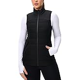 Omwilddo Women's Lightweight Warm Puffer Running Vest Winter Slim Fit Water Resistant Stretch Fleece Jacket Zippered Pockets