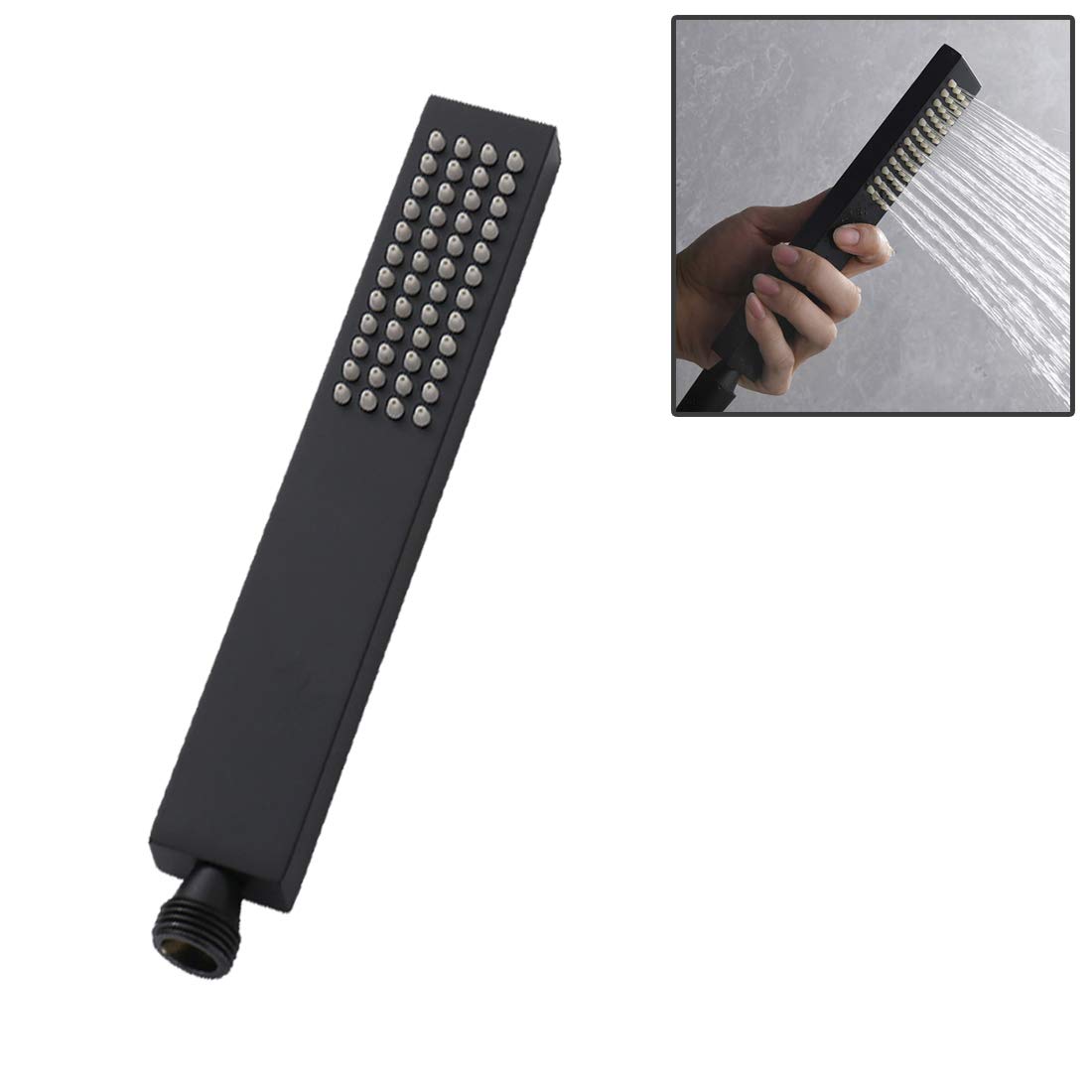 Drenky Square Handheld Shower Head in Matte Black - High Pressure Single Function Luxury Rectangle Brass Design With Chrome Silicone Water Outlet