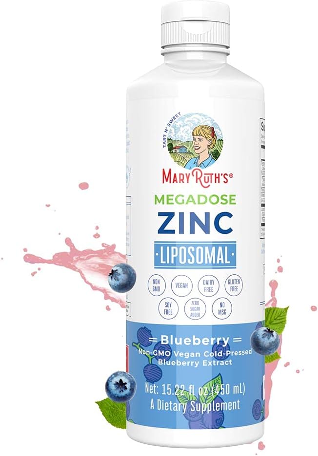 Megadose Zinc Liposomal by MaryRuth's (Blueberry) | Enhanced Absorption Liquid Zinc | Immune Health Supplement for Men & Women | Vegan, Gluten Free, Sugar Free, Non-GMO | 15.22oz: Health & Personal Care