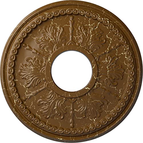 Ekena Millwork CM13TISTC 13-7/8" x 3-3/4" x 1-1/4" Tirana Ceiling Medallion, Smokey Topaz Crackle at Amazon