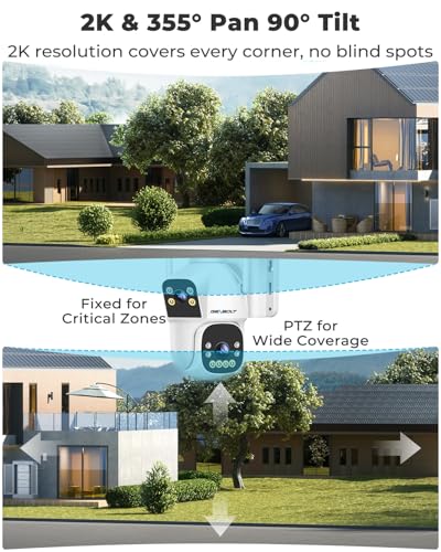 GENBOLT 2.5K AOV WiFi Solar Security Camera Outdoor Wireless, 7/24 Recording 3MP+3MP IP Surveillance Camera with 90FT AI Detection, 8W 15600mAh Battery Powered Camera CCTV
